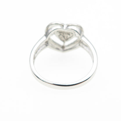 925 Sterling Silver Real Round-Cut Diamond Heart Ring Size 6