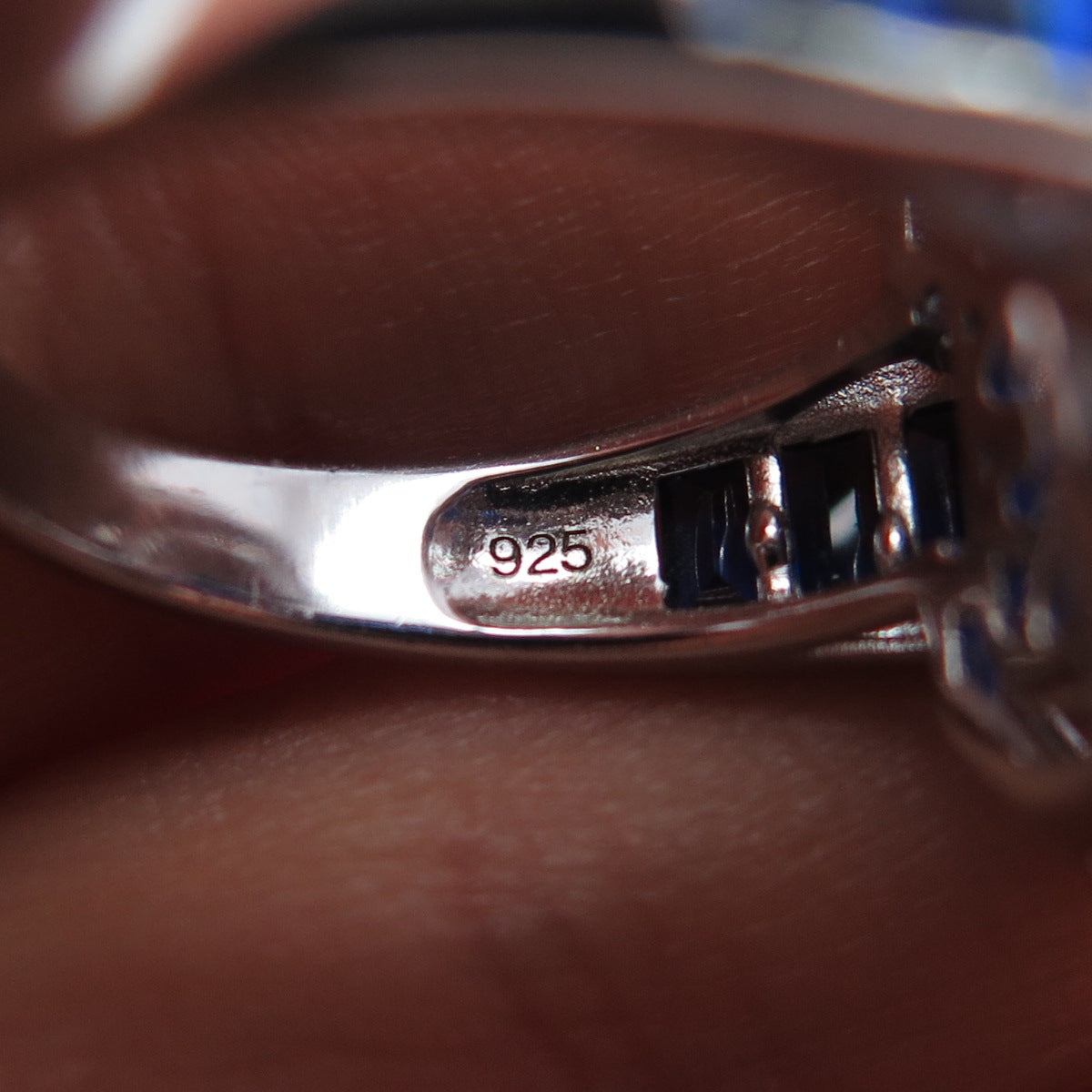 925 Sterling Silver Lab-Created Sapphire & Real White Topaz Ring Size 7