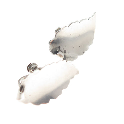 925 Sterling Silver Antique Art Deco Floral Leaf Screw Back Earrings