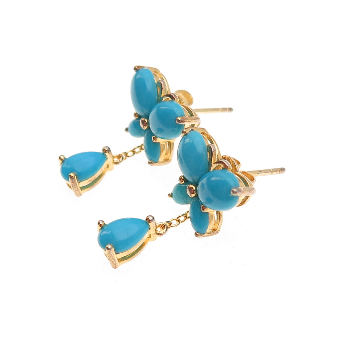 925 Sterling Silver Gold Plated Real Turquoise Butterfly Dangle Earrings