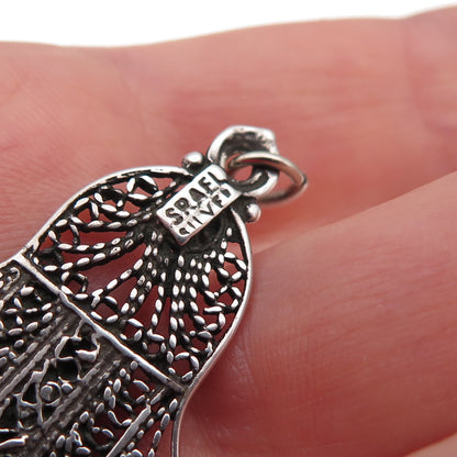 925 Sterling Silver Vintage Israel Hamsa Amulet Filigree Charm Pendant