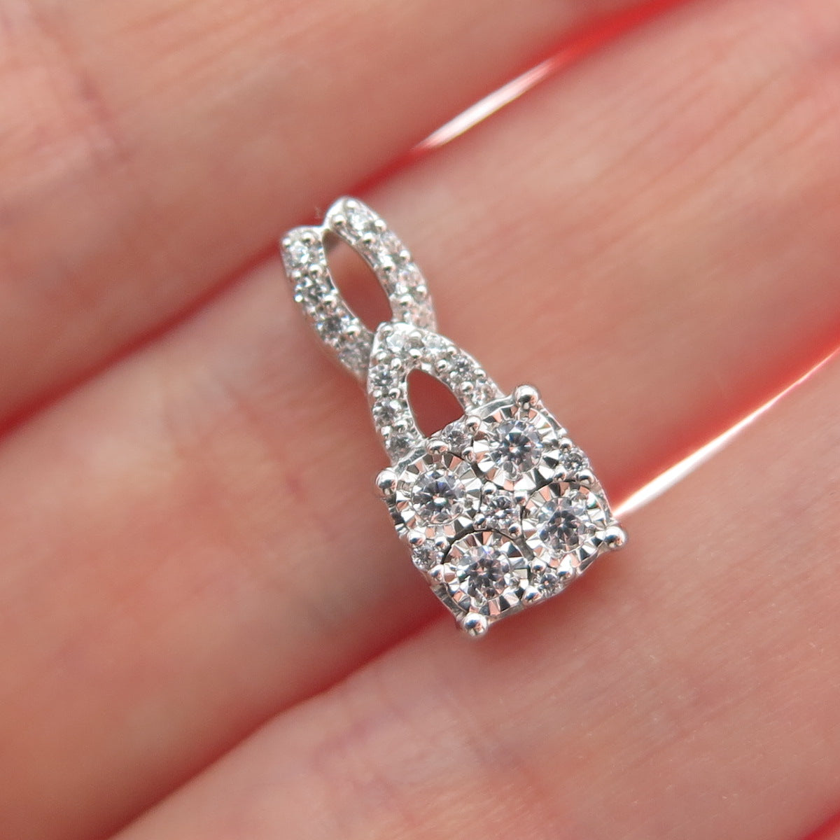 925 Sterling Silver Round-Cut Shaped C Z Diamond-Cut Lock Mini Slide Pendant