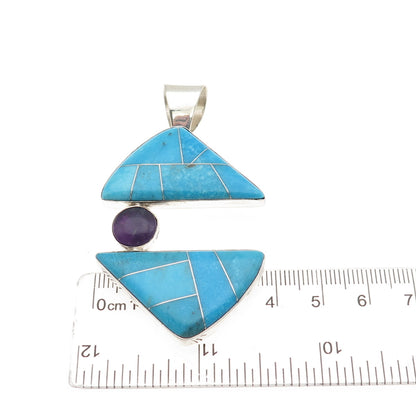 Jay King Desert Rose 925 Sterling Silver Vintage Real Turquoise Amethyst Pendant