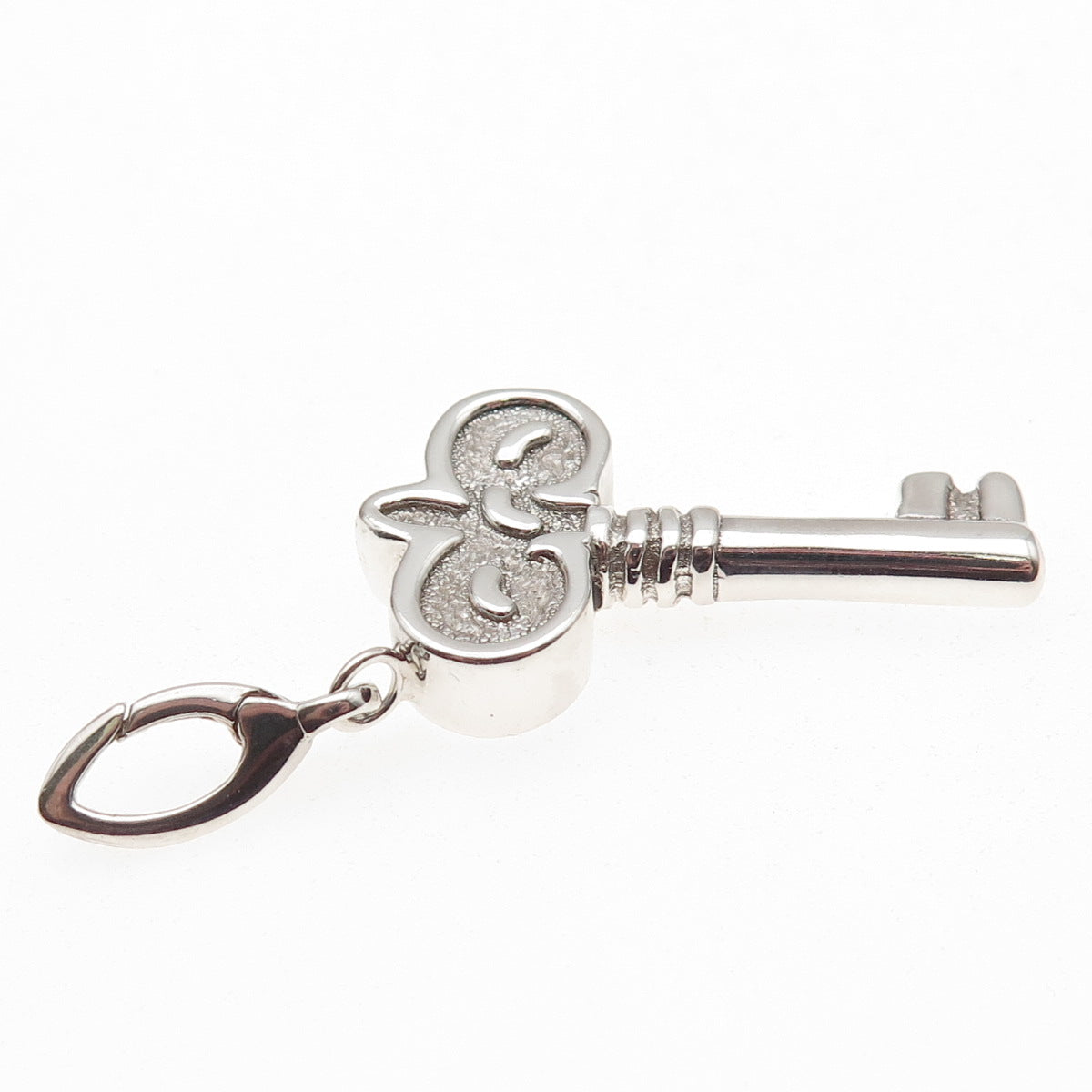 925 Sterling Silver Floral Key Carabiner Lock Clasp Charm Pendant