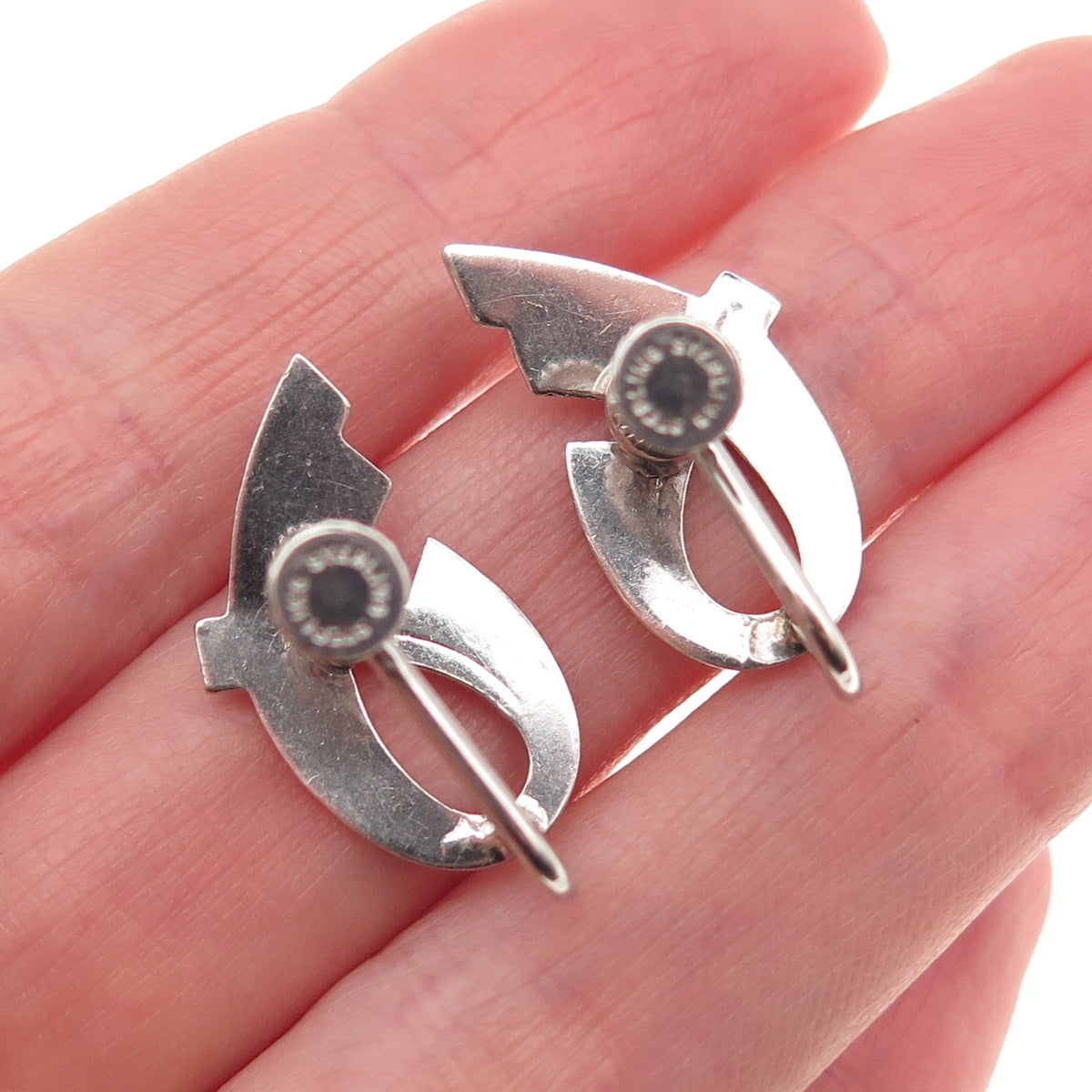925 Sterling Silver 2-Tone Vintage Modernist Screw Back Earrings