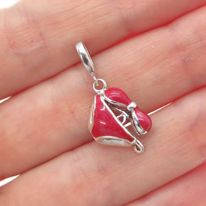 925 Sterling Silver Vintage Red Enamel Bikini Minimalist Charm Pendant