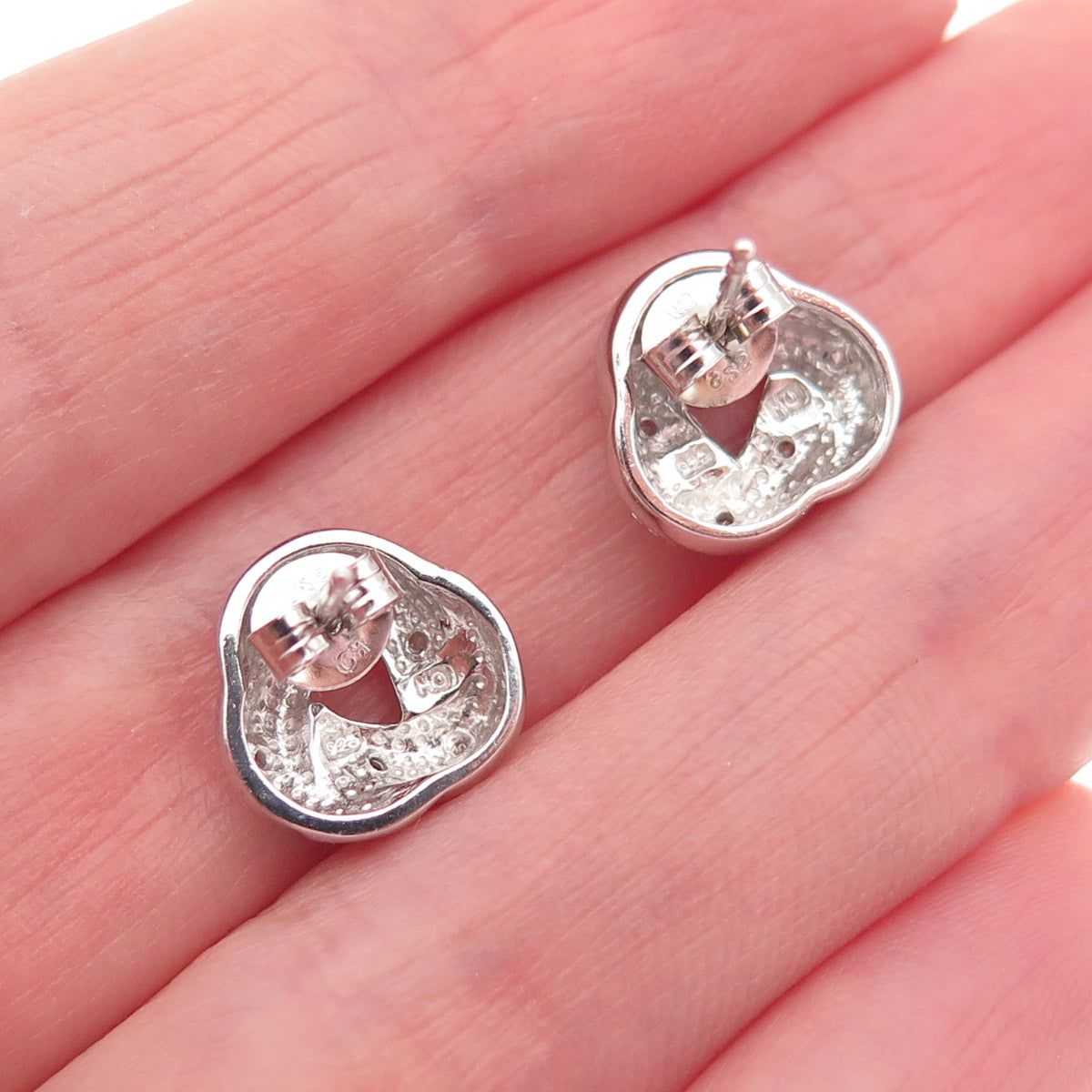 Charles Winston 925 Sterling Silver Real Diamond Twisted Knot Stud Earrings