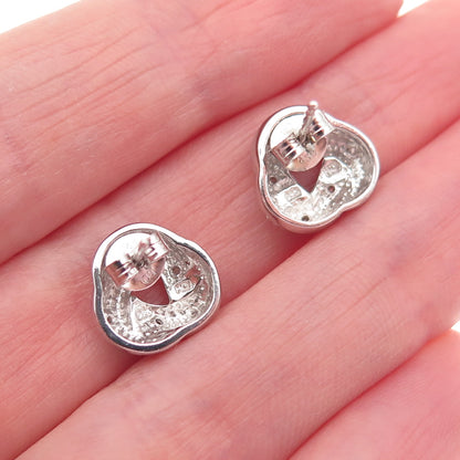 Charles Winston 925 Sterling Silver Real Diamond Twisted Knot Stud Earrings