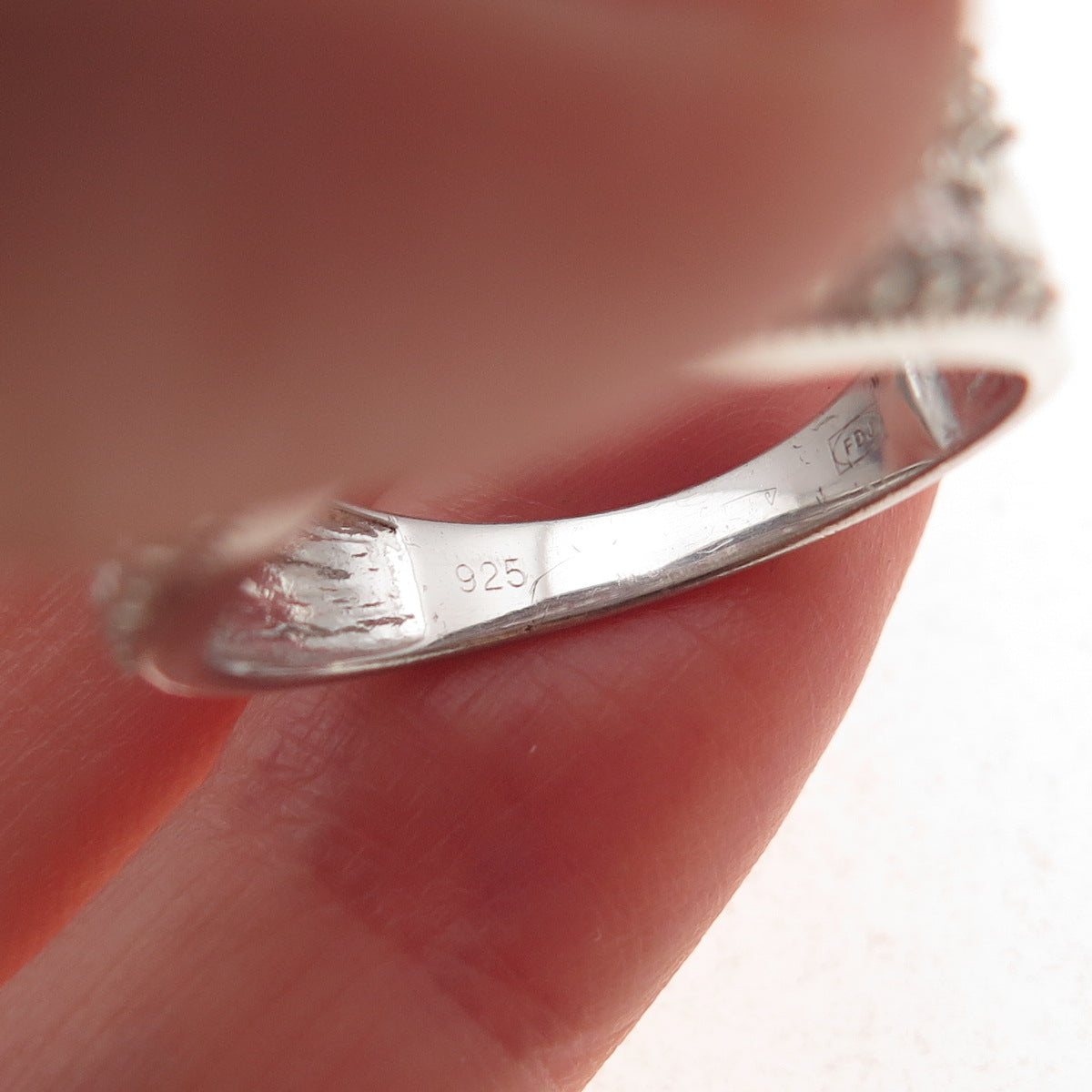 925 Sterling Silver Real Tapered Baguette & Round-Cut Diamond Ring Size 8