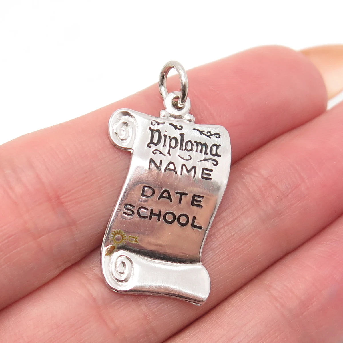 925 Sterling Silver Vintage Old Stock Enamel Diploma Pendant