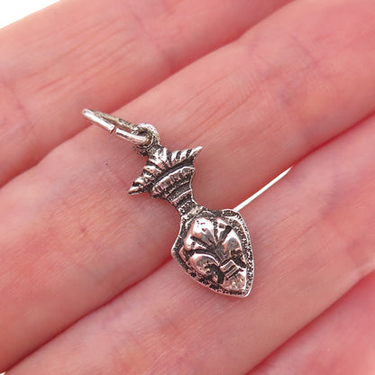 800 Silver Antique Art Deco Fleur de Lis Arrow Oxidized Charm Pendant