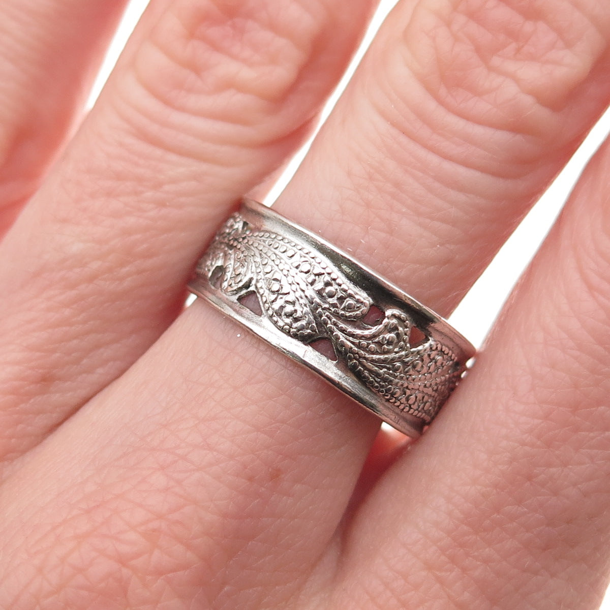 ESPO Joseph Esposito Sterling Silver Antique Art Deco Floral Band Ring Size 9.75