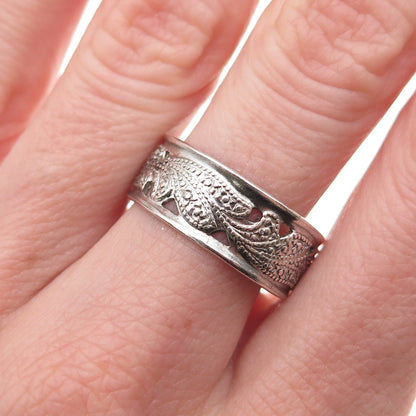 ESPO Joseph Esposito Sterling Silver Antique Art Deco Floral Band Ring Size 9.75