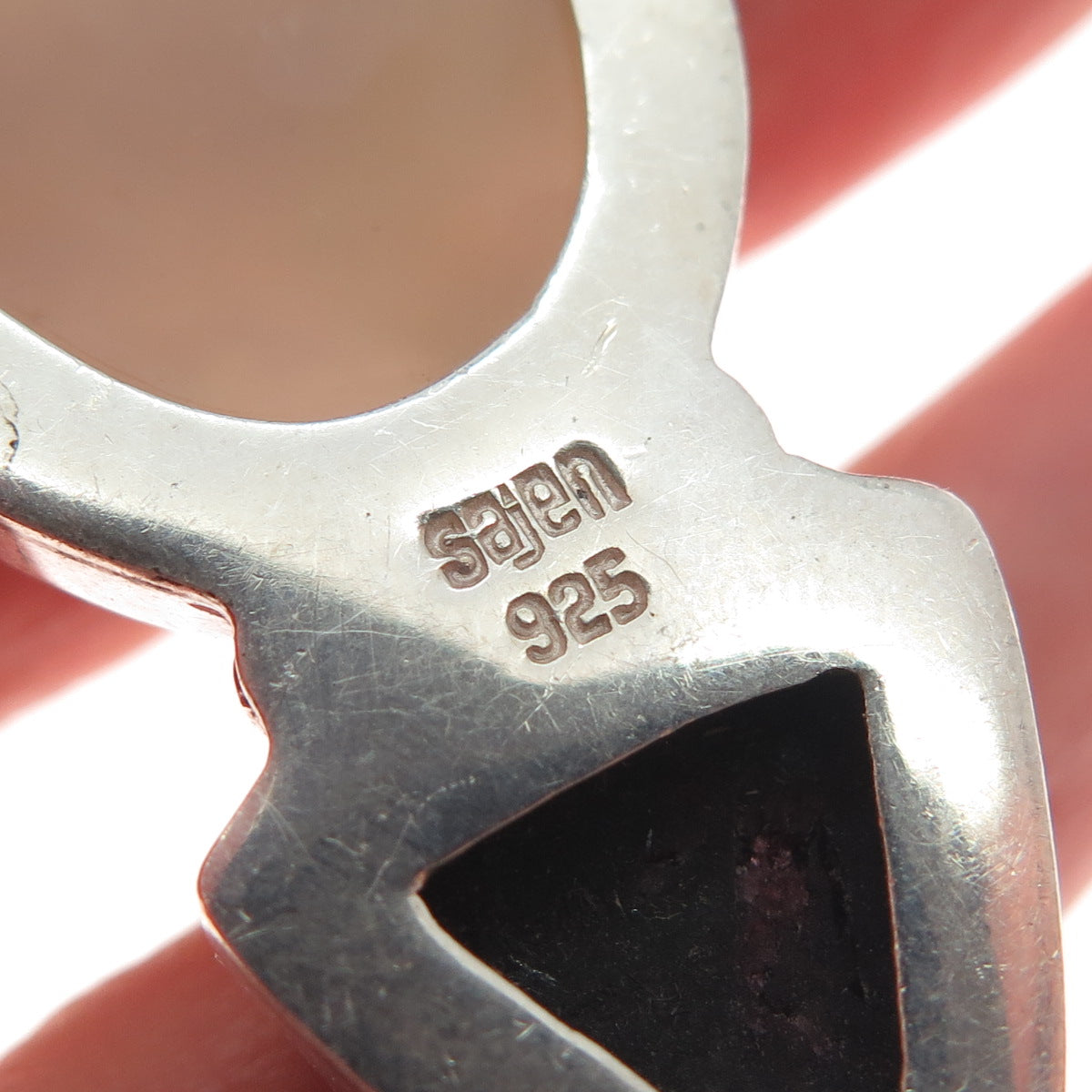 SAJEN 925 Sterling Silver Vintage Real Druzy Jasper & Ruby Gem Amulet Pendant