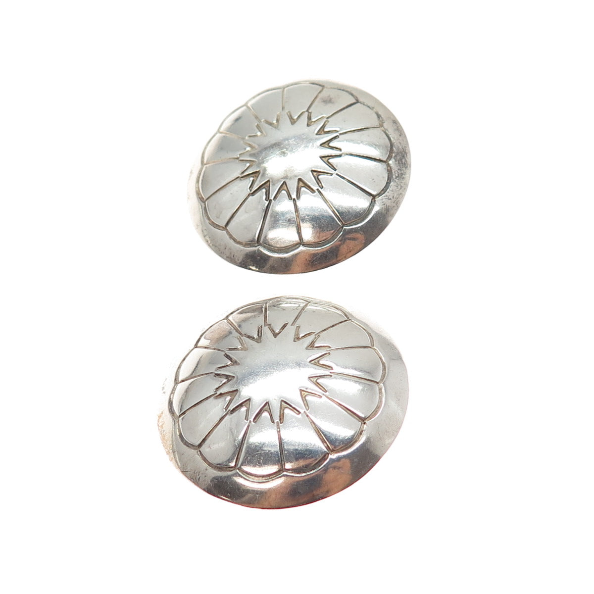Old Pawn Sterling Silver 14K Gold Posts Vintage Flower Concho Tribal Earrings