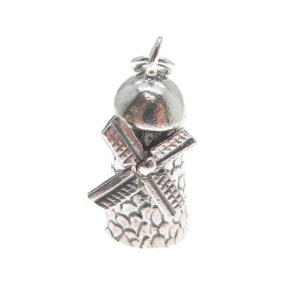 925 Sterling Silver Antique Art Deco Windmill Minimalist 3D Charm Pendant