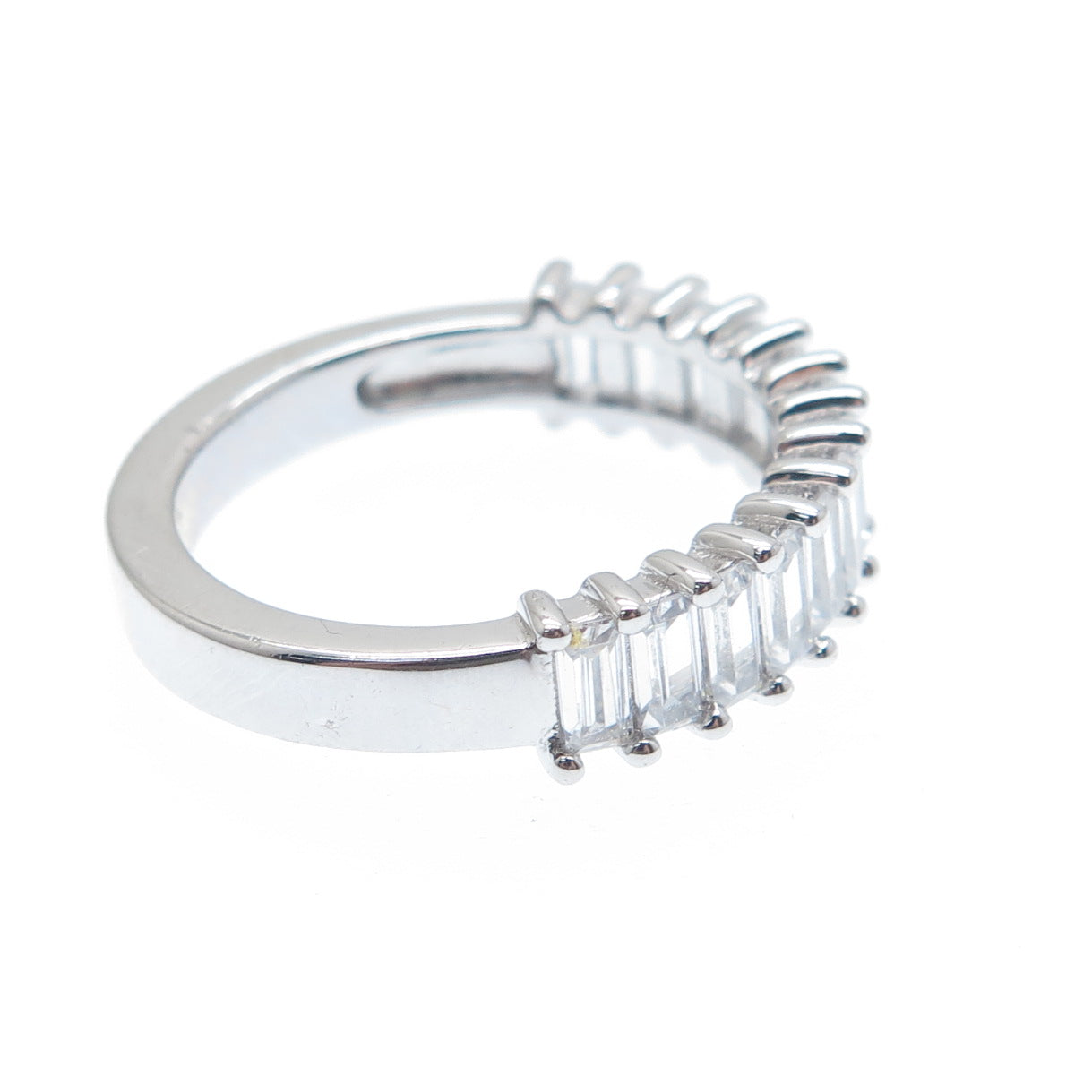 DSMK 925 Sterling Silver Emerald-Cut Shaped C Z Half Eternity Ring Size 7.25