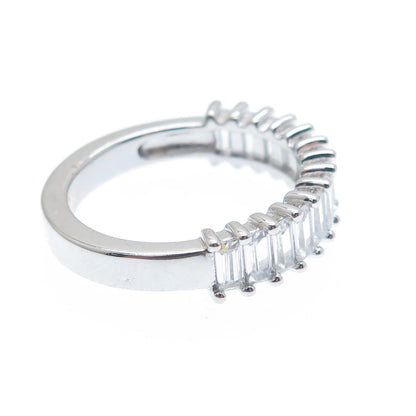DSMK 925 Sterling Silver Emerald-Cut Shaped C Z Half Eternity Ring Size 7.25
