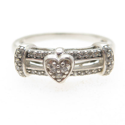 925 Sterling Silver Round-Cut C Z Sliding Heart Ring Size 7.5