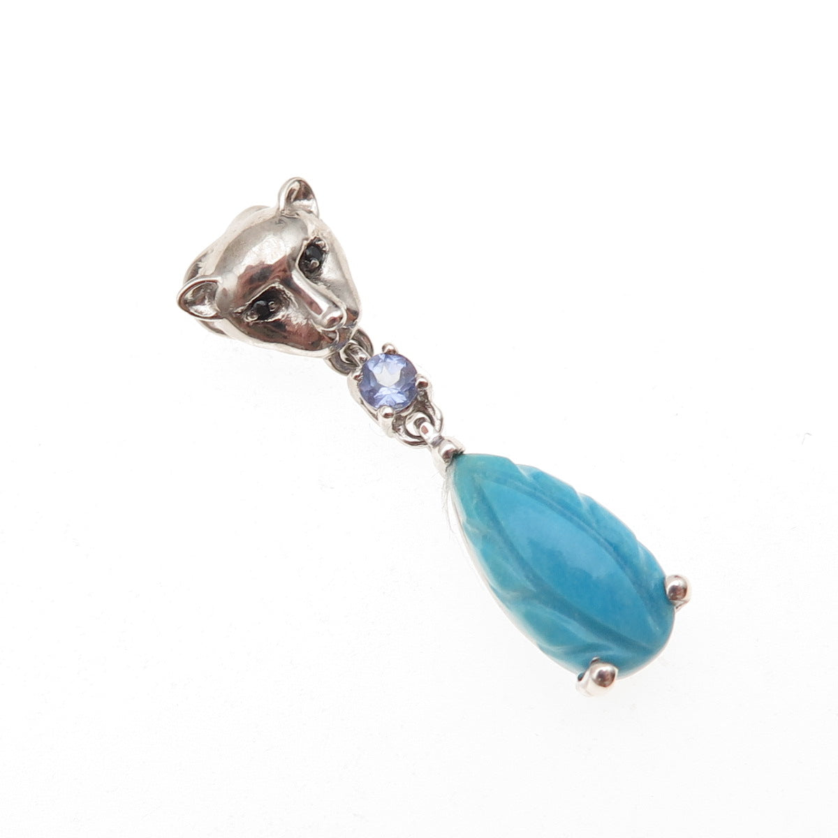 D'Joy 925 Sterling Silver Real Turquoise Tanzanite Spinel Panther Slide Pendant
