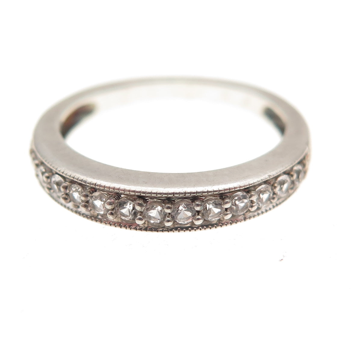 925 Sterling Silver Real Round-Cut White Topaz Half Eternity Band Ring Size 5