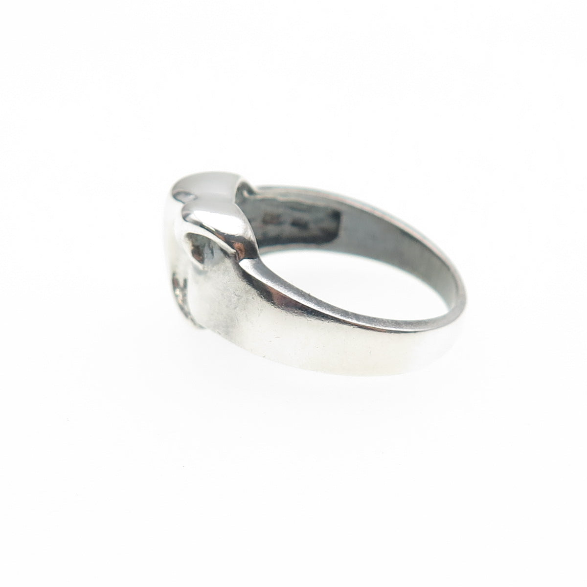 925 Sterling Silver Vintage Modernist Heart Oxidized Ring Size 7
