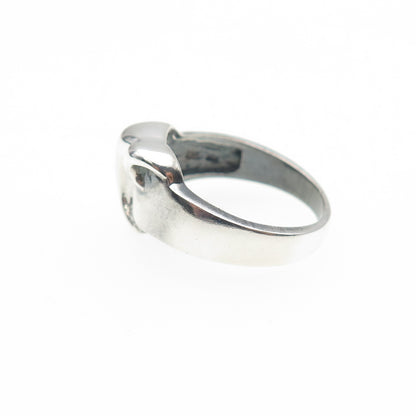 925 Sterling Silver Vintage Modernist Heart Oxidized Ring Size 7