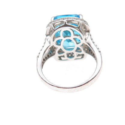 925 Sterling Silver Blue & White C Z Ring Size 7.25