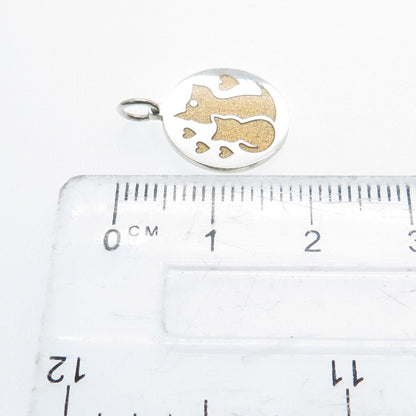 925 Sterling Silver Yellow Enamel Cat & Dog Friendship Minimalist Charm Pendant