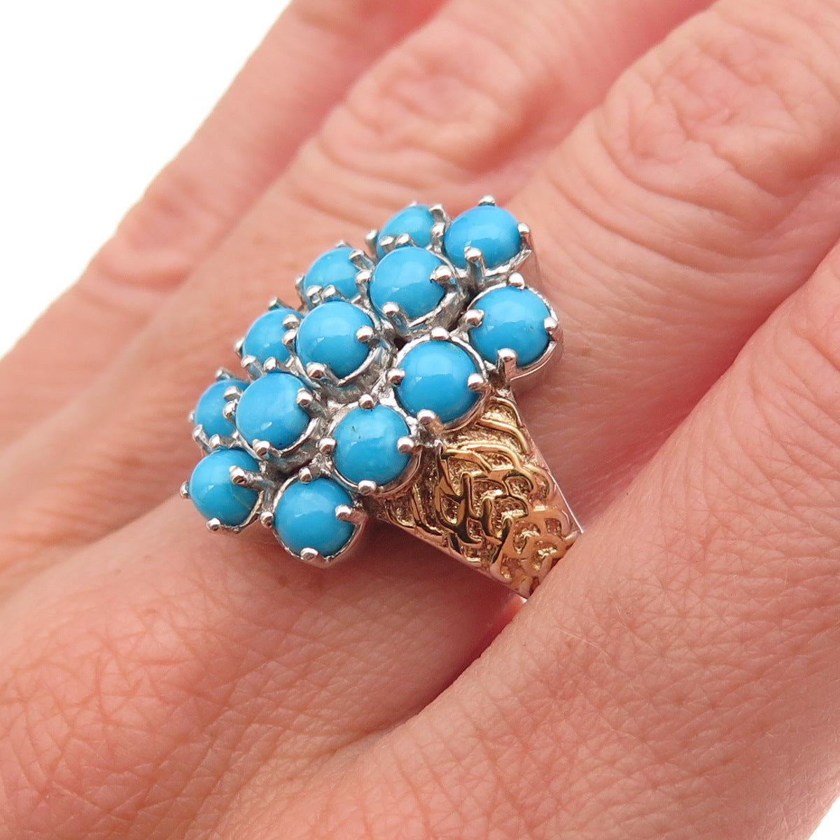 Chuck Clemency Sterling Silver 2-Tone Real Sleeping Beauty Turquoise Ring Size 8