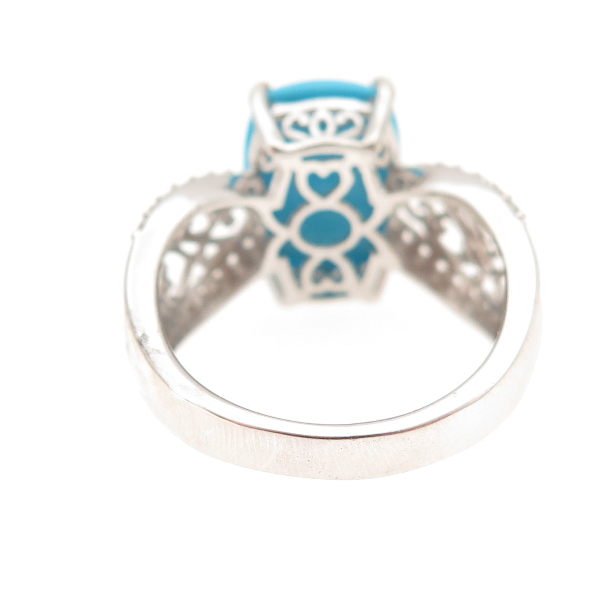 Chuck Clemency 925 Sterling Silver Real Turquoise & White Topaz Ring Size 8.25