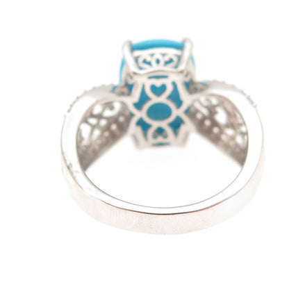 Chuck Clemency 925 Sterling Silver Real Turquoise & White Topaz Ring Size 8.25