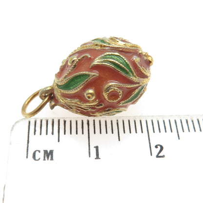 RAFKA Retired 925 Sterling Silver Vermeil Enamel Floral Easter Egg Charm Pendant