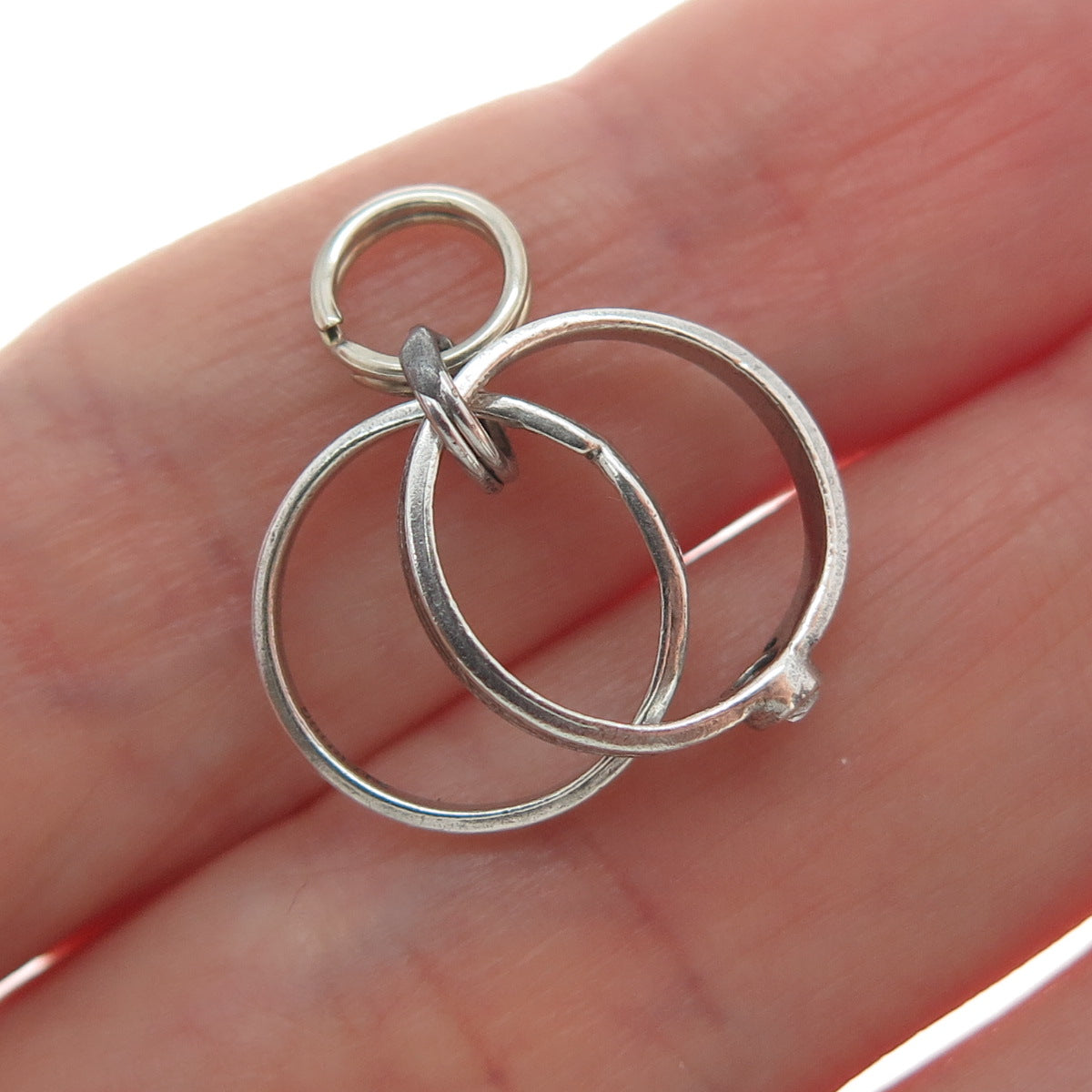 925 Sterling Silver Vintage Rhinestone SET of 2 Wedding Bands Minimalist Pendant