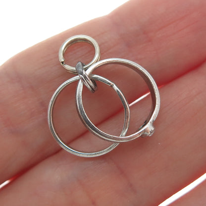 925 Sterling Silver Vintage Rhinestone SET of 2 Wedding Bands Minimalist Pendant
