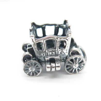 925 Sterling Silver Antique Art Deco Carriage Movable 3D Charm Pendant