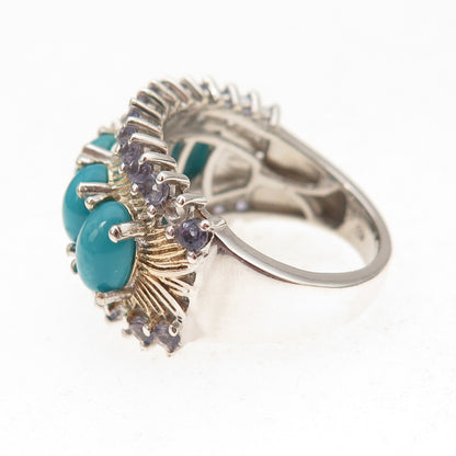 Chuck Clemency Sterling Silver 2-Tone Real Turquoise & Tanzanite Ring Size 8.25