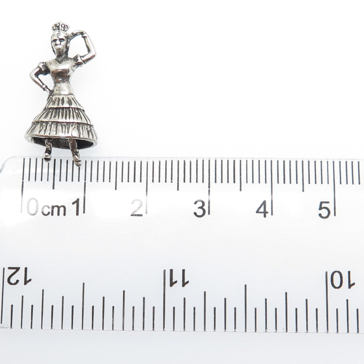 925 Sterling Silver Vintage Flamenco Dancer Oxidized 3D Charm Pendant