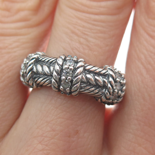 JUDITH RIPKA 925 Sterling Silver Round-Cut C Z Station Oxidized Ring Size 7.25