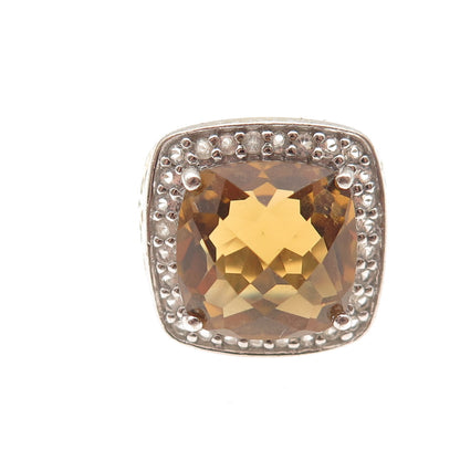 925 Sterling Silver 2-Tone Vintage Real Citrine & White Topaz Ring Size 7.25
