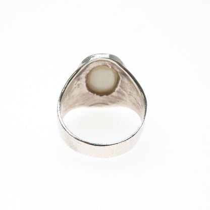 18K Gold & 950 Silver Vintage Real Mother-of-Pearl Modernist Ring Size 7.25