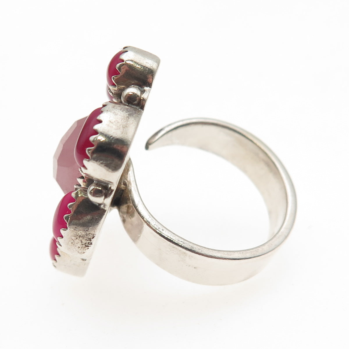 925 Sterling Silver Vintage Real Rose Quartz Pink Onyx Adjustable Ring Size 8.25