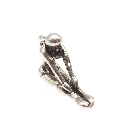 925 Sterling Silver Vintage Female Diving Oxidized 3D Mini Charm Pendant