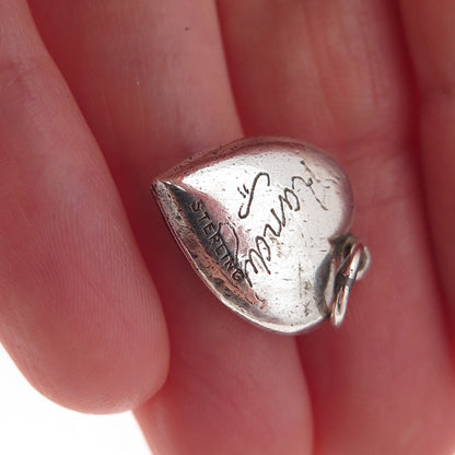 925 Sterling Silver Antique Art Deco I Love You Heart Chatelaine Charm Pendant