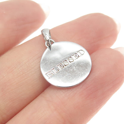 925 Sterling Silver Vintage "Blessed" Round Pendant