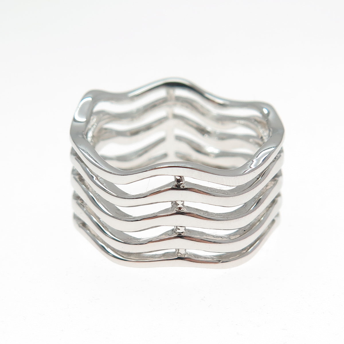 925 Sterling Silver Modernist 5-Row Wavy Band Ring Size 9.5