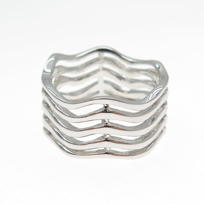 925 Sterling Silver Modernist 5-Row Wavy Band Ring Size 9.5