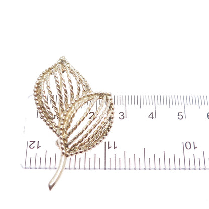 NAPIER 925 Sterling Silver Gold Plated Vintage Floral Leaf Pin Brooch