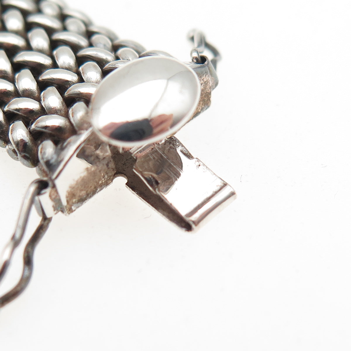 925 Sterling Silver Vintage Italy Mesh Link Oxidized Bracelet 7"