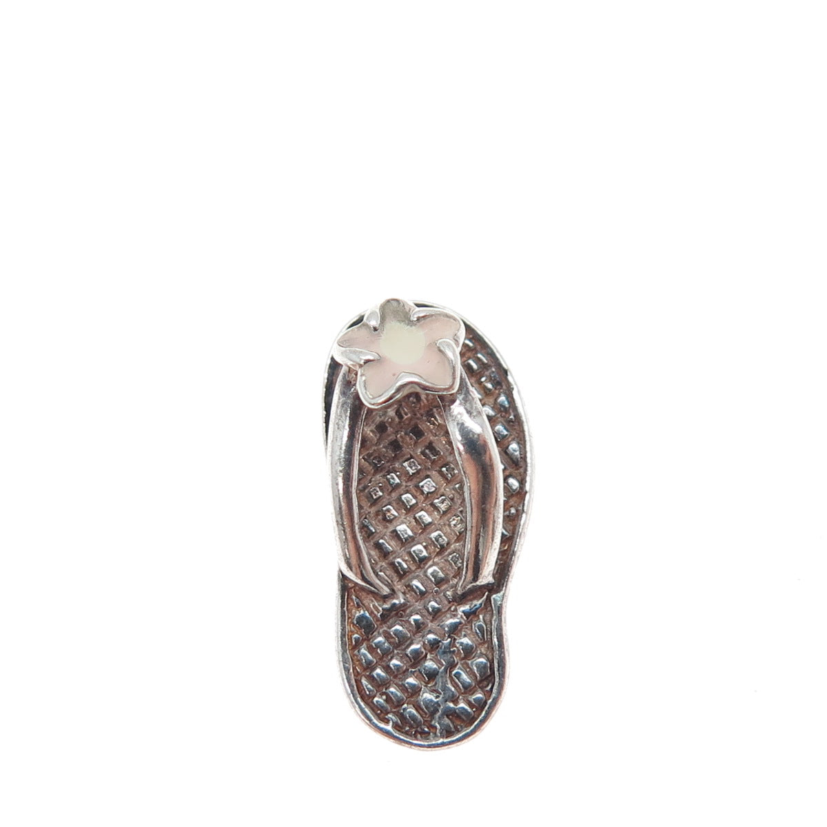 925 Sterling Silver Vintage Enamel Flower Flip Flop Minimalist 3D Slide Pendant